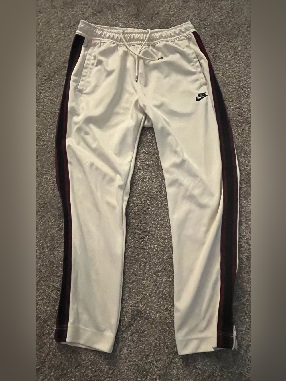 Nike Tribute Track Pants /Jogger in Cream color with Burgundy/Black Side Stripes